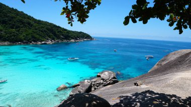 Turquoise water in the bay. View of the island.