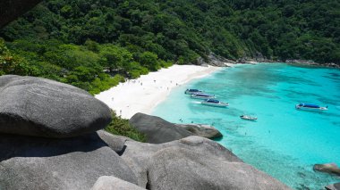 Turquoise water in the bay. View of the island.