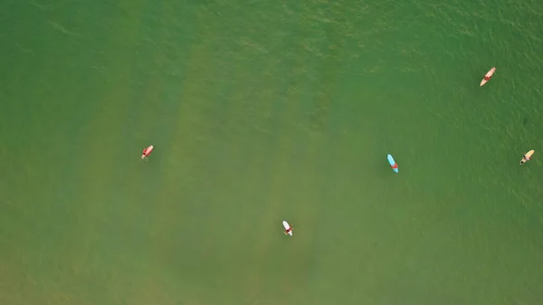 Top View Group Surfers Water Guys Girls Waiting Wave Some — Photo