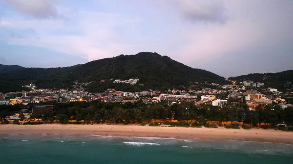 View Beach Island Height Sunset People Walk Beach Relax Clouds — Stockfoto