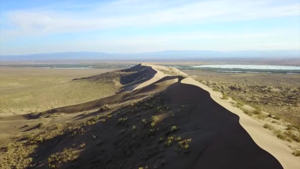 Grote Zandduinen Van Kazachstan Bovenaanzicht Van Een Drone Een Zingende — Stockvideo