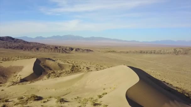 Grote Zandduinen Van Kazachstan Bovenaanzicht Van Een Drone Een Zingende — Stockvideo