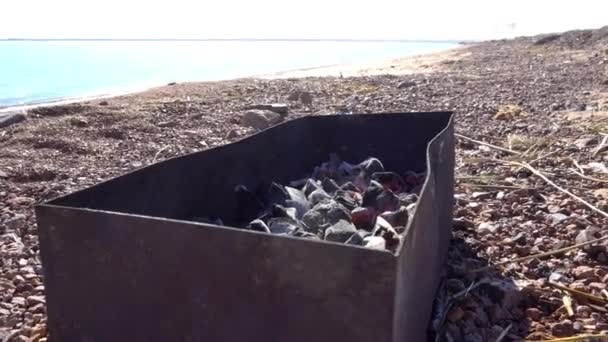 Gölün Kıyısında Büyük Bir Barbekü Kömürlerin Dumanı Var Parlak Güneşli — Stok video