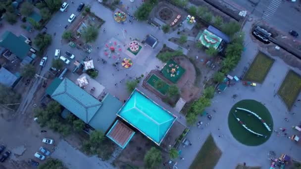 Birds Eye View Childrens Attractions Drone Bright Lights Different Lanterns — Stok video