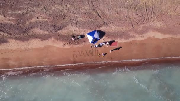 Beach Blue Water Color Sandy Waves Top View Drone Vacationing — Stock Video