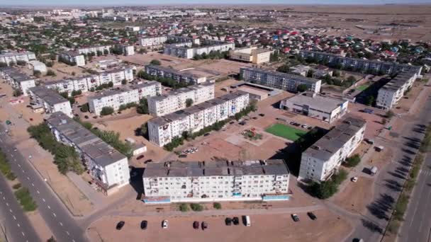 Small Town Balkhash View Drone New Old Houses Playgrounds Being — Stockvideo