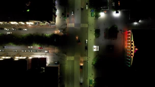 View Height Night City Balkhash Lanterns Burning Brightly Streets Houses — Video