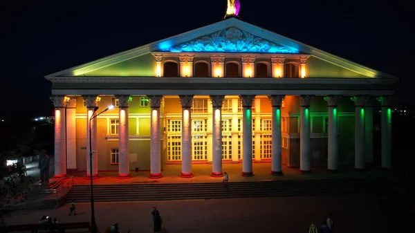 Bright Color Illumination Beautiful Palace Night Sky Moon People Walking — Stock fotografie