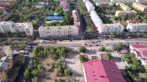 Aerial View Drone Small Town Balkhash Shore Lake Low Houses — 图库视频影像
