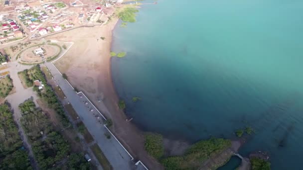 Drone View Bertys Bay Lake Balkhash Blue Green Water Lake — ストック動画