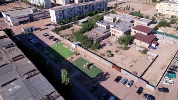 Small Town Balkhash View Drone New Old Houses Playgrounds Being — 图库视频影像