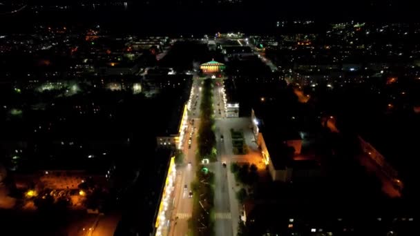 View Height Night City Balkhash Lanterns Burning Brightly Streets Houses — Vídeos de Stock