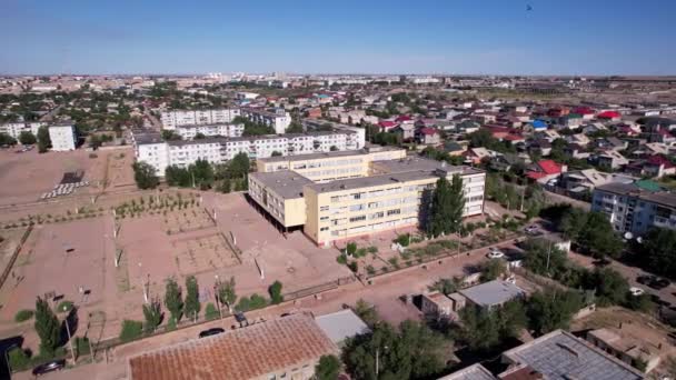 Small Town Balkhash View Drone New Old Houses Playgrounds Being — Stockvideo