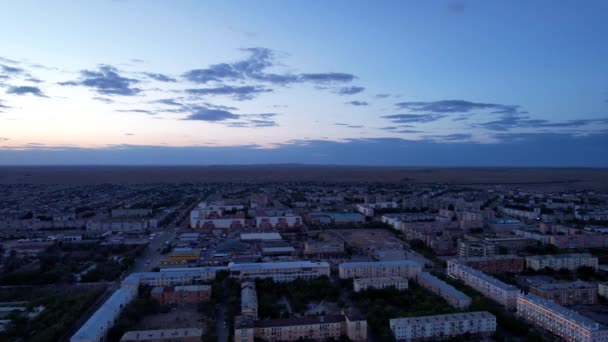 Dark Clouds Horizon Sunset Small Town Top View Drone Low — Vídeo de Stock