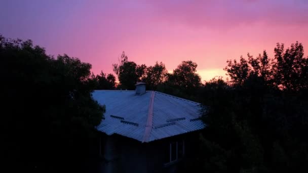 Blue Orange Sunset Rain Almaty Aerial View Evening City Drone — Wideo stockowe