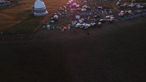 Bright Dawn Assy Turgen Observatory Mountains Aerial View Drone Camp — Video