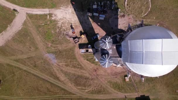 Top View Observatory Dome Old Building Shadow Huge Telescope Falls — Stockvideo