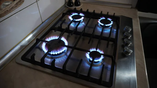 Blue Fire Burning Gas Stove Gas Home Metal Gas Stove — Stock Photo, Image