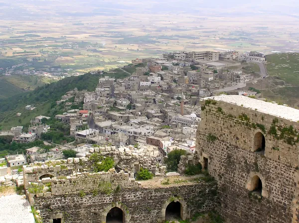 Visa från krak des chevaliers, crusaders fästning, Syrien Royaltyfria Stockfoton
