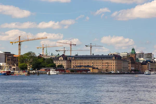 Estocolmo Suecia Junio 2016 Barcos Amarrados Puerto Antigua Ciudad Histórica — Foto de Stock