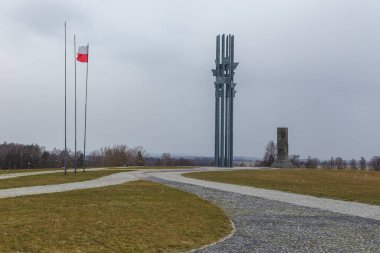 Grunwald, Polonya - 05 Şubat 2018: Grunwald Muharebesi 'nin tarlaları ve anıtları.