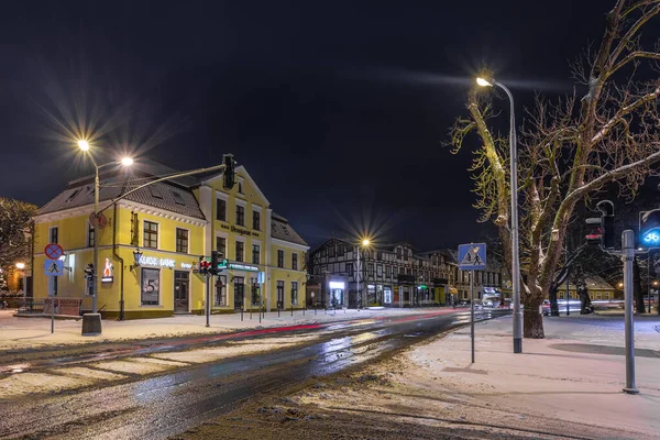 Poland Gdansk Oliwa February 2018 View Illuminated Snow Covered Old — Stock Photo, Image