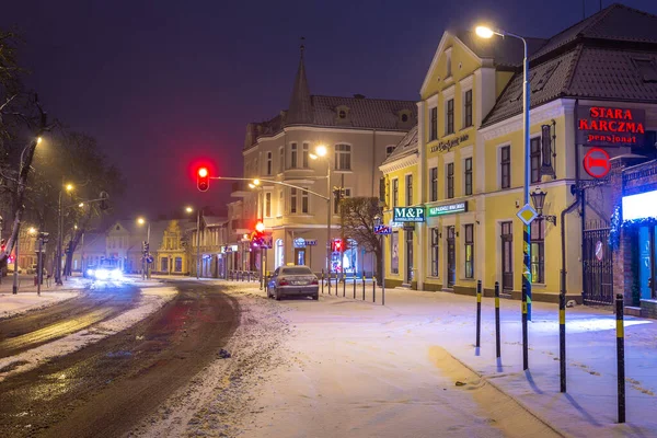 Poland Gdansk Oliwa February 2018 View Illuminated Snow Covered Old — Stock Photo, Image