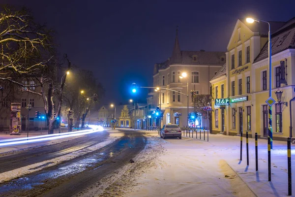 Poland Gdansk Oliwa February 2018 View Illuminated Snow Covered Old — Stock Photo, Image