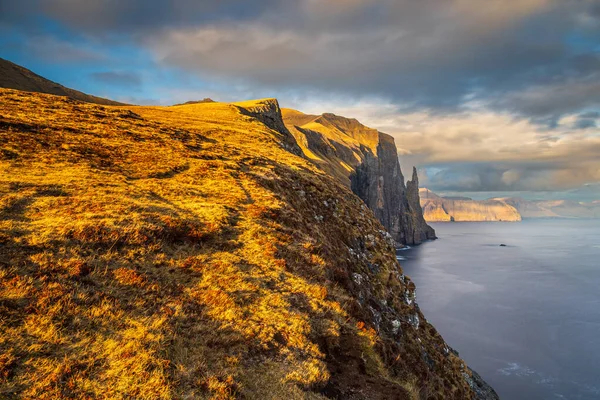 Witch Finger Rock Vagar Island Sunset Light Faroe Islands — Stock Photo, Image