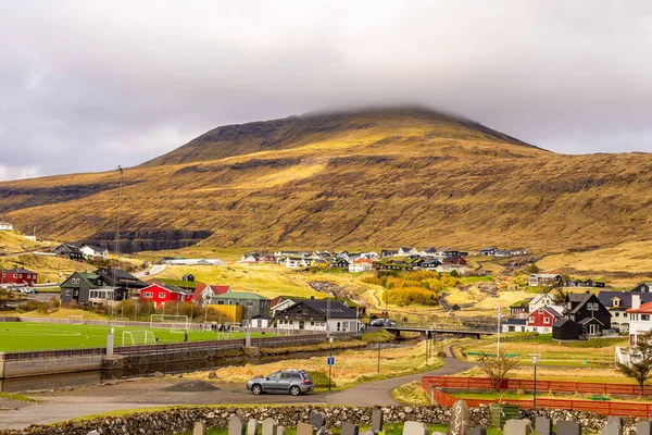 Sandavagur Faroe Islands 2018 View Village Vagar Island 언덕의 비탈에 — 스톡 사진