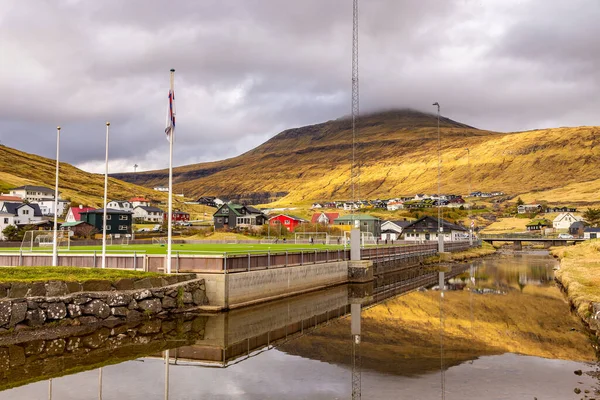 Sandavagur Ilhas Faroé Abril 2018 Vista Aldeia Ilha Vagar Uma — Fotografia de Stock