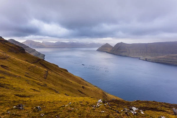 Coucher Soleil Sur Fjord Côte Escarpée Funnings Une Petite Commune — Photo