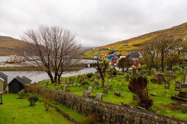 Vestmanna Faroe Islands May 2018 Small Port Town Cemetery Situated — Stock Photo, Image