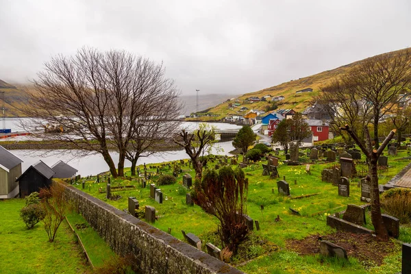 Vestmanna Faroe Islands May 2018 Small Port Town Cemetery Situated — Stock Photo, Image