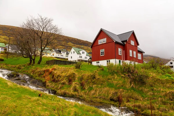 Small Port Town Situated Slope Mountain Streymoy Island Vestmanna Faroe — Stock Photo, Image