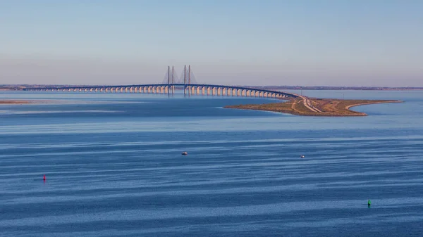 Ponte Oresund Férrea Auto Estrada Através Estreito Oresund Entre Dinamarca — Fotografia de Stock