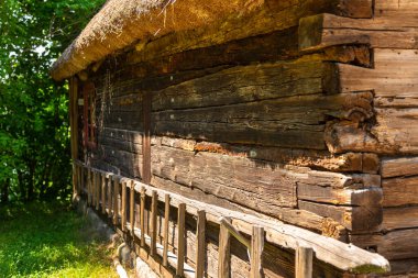 Kashubian Etnoğrafya Parkındaki açık hava müzesinde bir kulübe. Wdzydze Kiszewskie, Polonya.