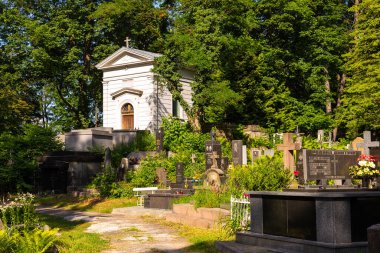 Lviv, Ukrayna - 09 Haziran 2018: Lychakiv Mezarlığı, Devlet Tarihi ve Kültür Müzesi Koruma Alanı, Lviv 'deki tarihi mezarlık.