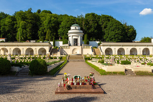 Lviv, Ukraine - 09 June 2018: The Cemetery of the Defenders of Lviv in Lychakiv Cemetery, State History and Culture Museum-Preserve, historic cemetery in Lviv.