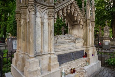 Lviv, Ukrayna - 09 Haziran 2018: Lychakiv Mezarlığı, Devlet Tarihi ve Kültür Müzesi Koruma Alanı, Lviv 'deki tarihi mezarlık.