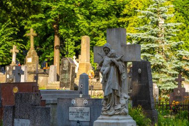 Lviv, Ukrayna - 09 Haziran 2018: Lychakiv Mezarlığı, Devlet Tarihi ve Kültür Müzesi Koruma Alanı, Lviv 'deki tarihi mezarlık.