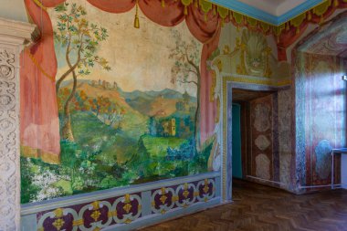 Olesko, Ukraine - 10 June 2018: The rich interior of the Olesko Castle, located about seventy-five kilometers from Lviv, the largest city in western Ukraine.