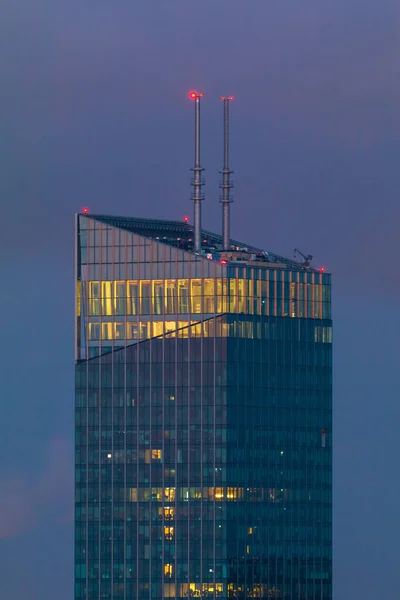 View Illuminated Modern Tallest Skyscraper Tri City Gdansk Poland — Foto de Stock
