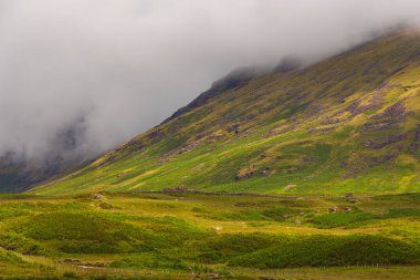 View of the Hardknott Pass, hill pass between Eskdale and the Duddon Valley in the Lake District National Park, Cumbria, England.