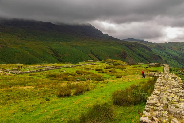 View of the Hardknott Roman Fort , archeological site, the remains of the Roman fort Mediobogdum. Lake District National Park, Cumbria, England.