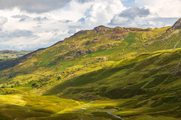 Widok Przełęcz Wrynose Przełęcz Górska Parku Narodowym Lake District Kumbrii — Zdjęcie stockowe