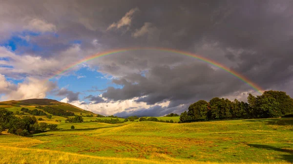 Радуга Над Зелеными Холмами Йоркшире Камбрия Сельский Пейзаж Север Великобритании — стоковое фото