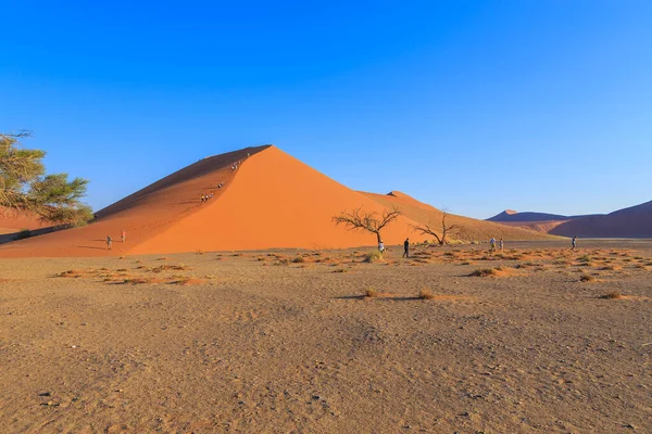 Sossusvlei Namíbia 2018 Szeptember Turisták Híres Dűnén Namíbia Namib Sivatag — Stock Fotó