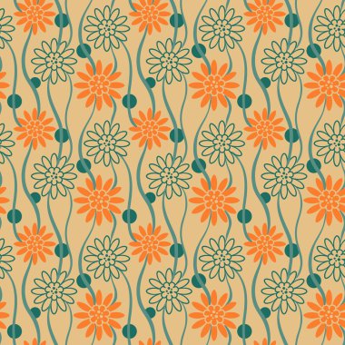 Dikişsiz vintage desen. Turuncu çiçekler.