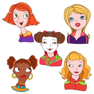 renkli çizilmiş karalamalar ile kızları dizi karikatür yüz 2